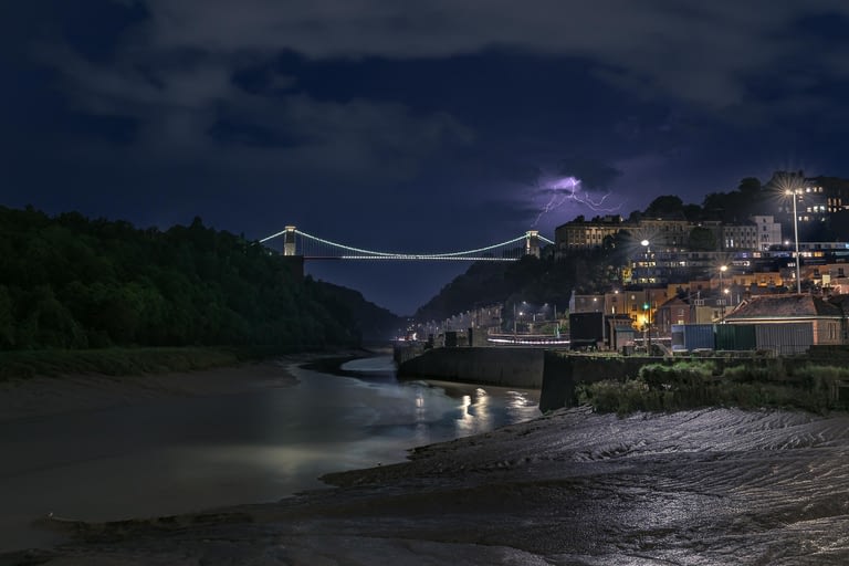 Suspension Bridge Struck by Lightening